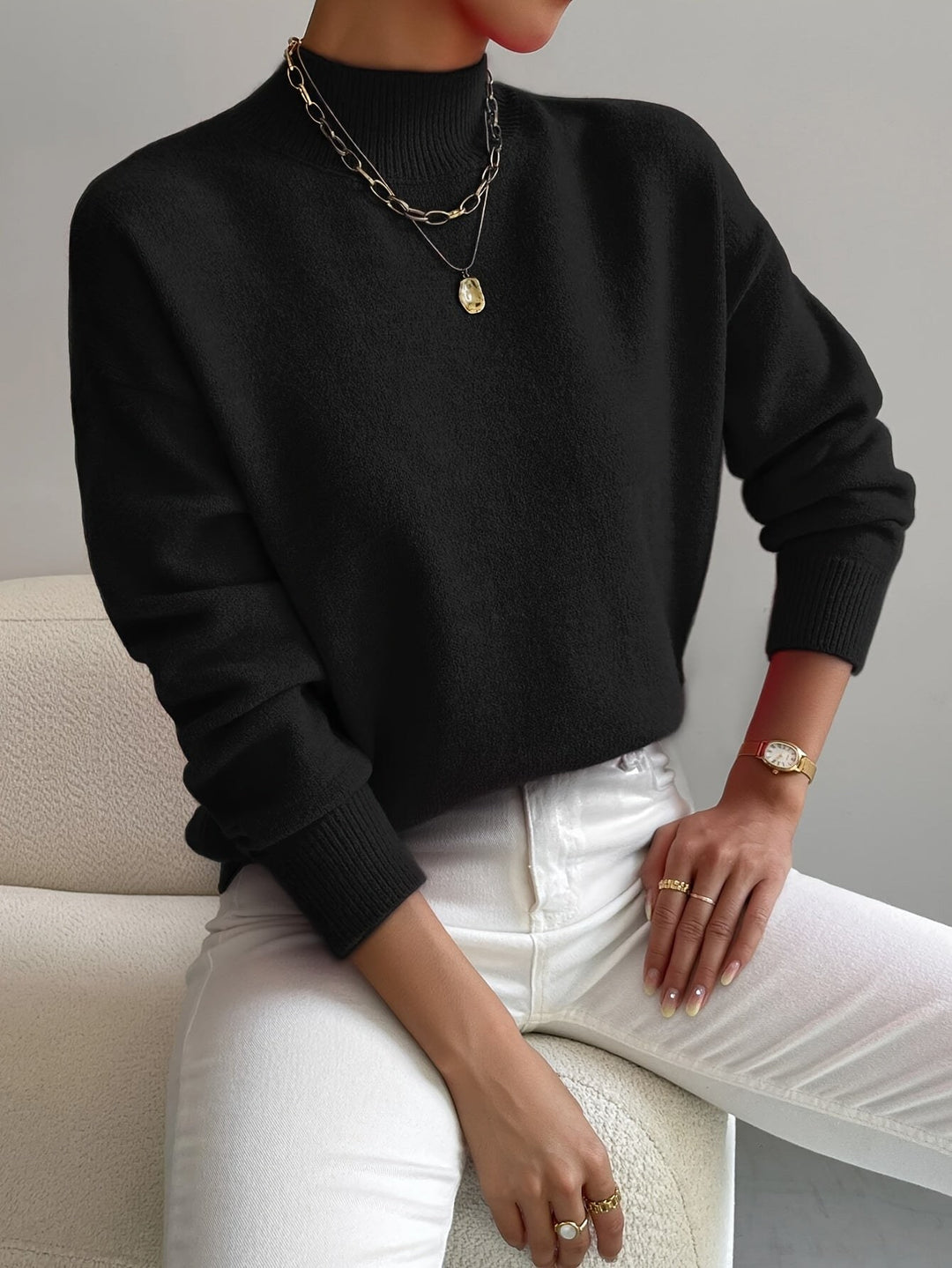 Denise — Soft Mock Neck Knit Sweater (5), Rosewood Virginia