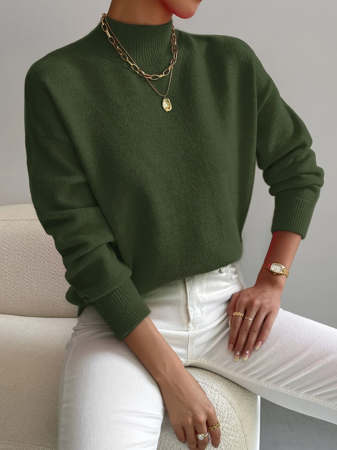 Denise — Soft Mock Neck Knit Sweater (8), Rosewood Virginia