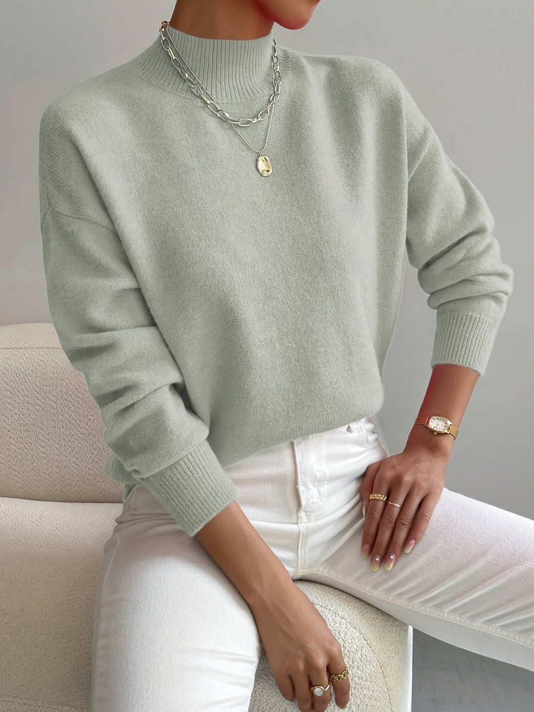 Denise — Soft Mock Neck Knit Sweater (10), Rosewood Virginia