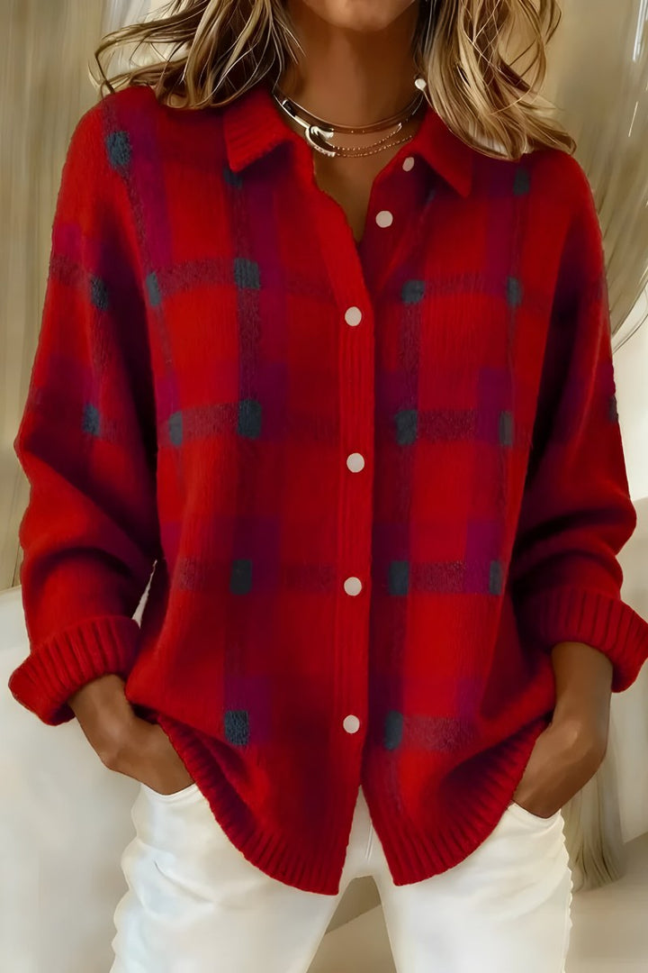 Dominique — Plaid Button Front Cardigan Sweater (2), Rosewood Virginia