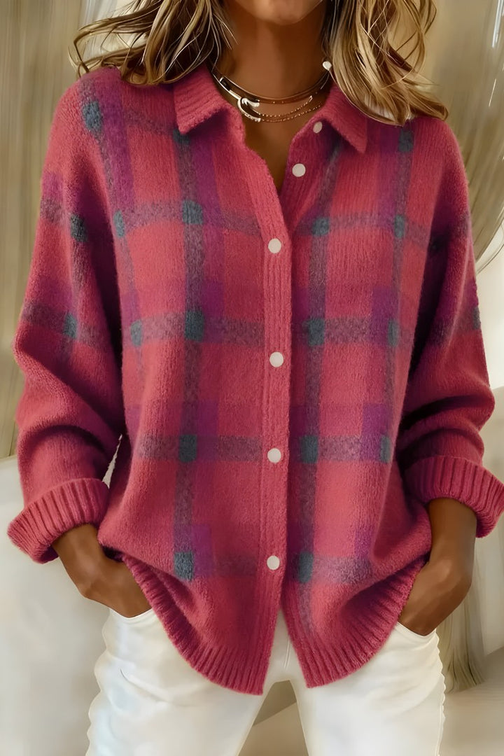 Dominique — Plaid Button Front Cardigan Sweater (3), Rosewood Virginia