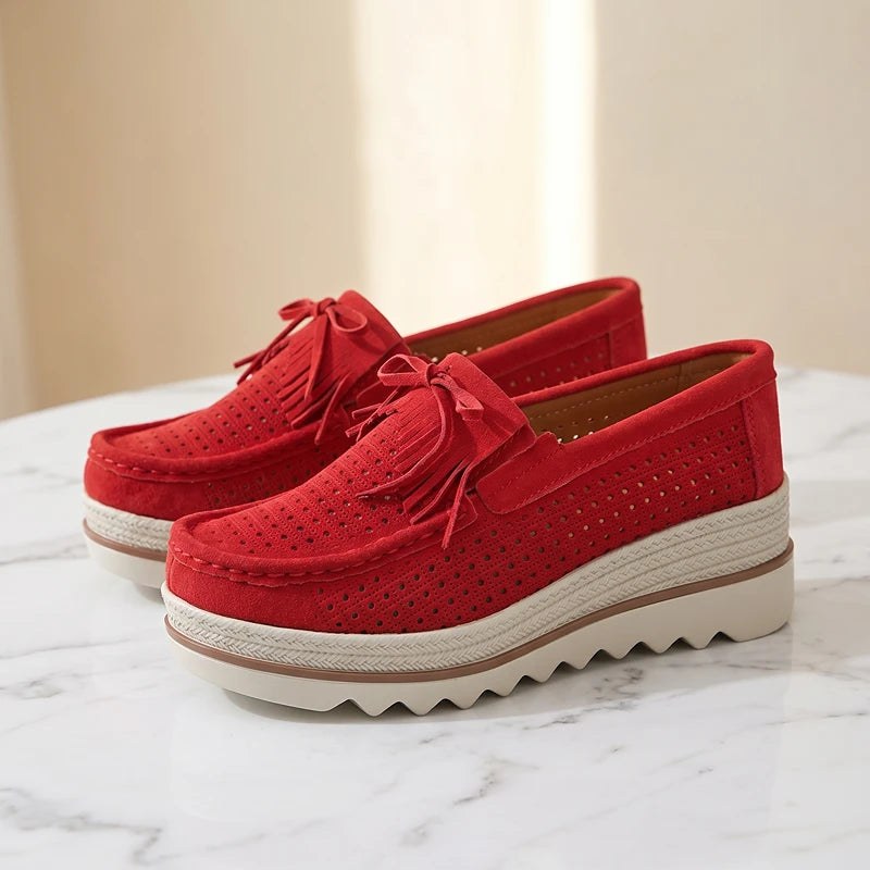Doriette — Tassel Suede Platform Loafers (12), Rosewood Virginia
