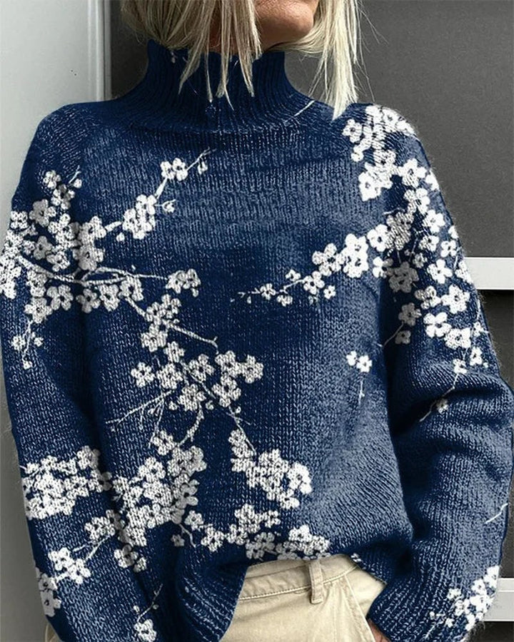 Edith — Floral Print Roll Neck Knit Sweater (5), Rosewood Virginia
