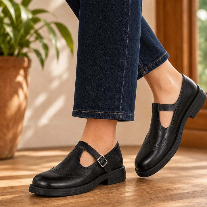 Edmonde — Brogue Leather Mary Jane Shoes (3), Rosewood Virginia