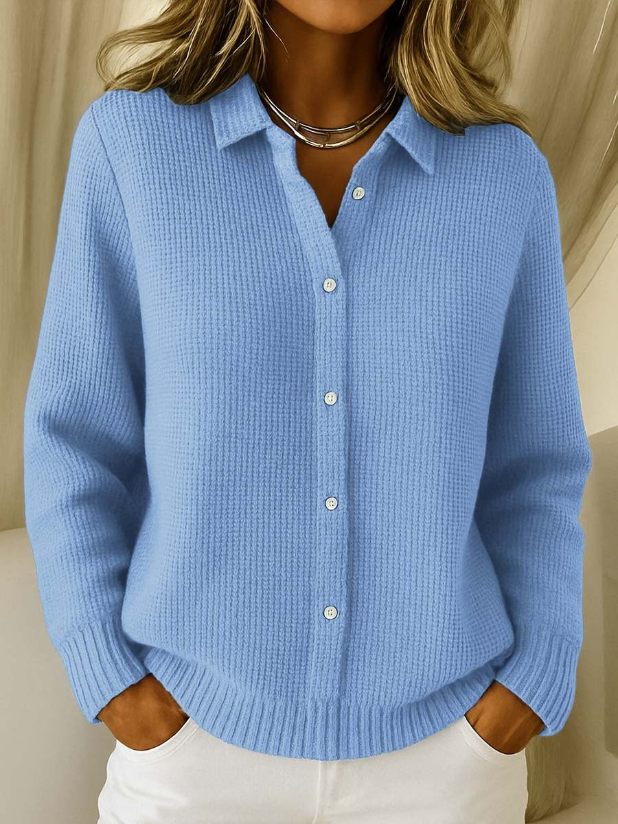 Elodine — Collared Button Knit Cardigan Sweater, Rosewood Virginia