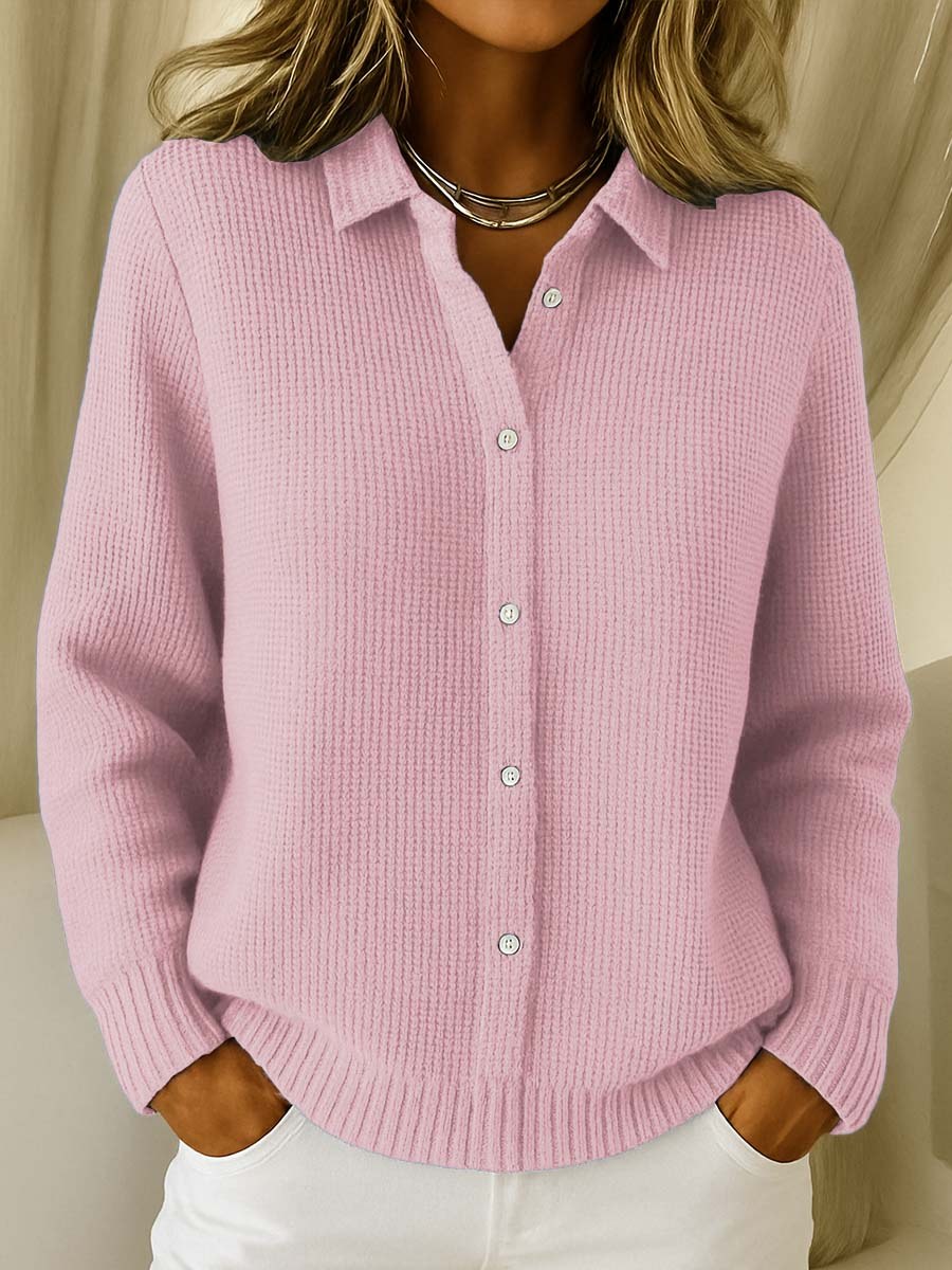 Elodine — Collared Button Knit Cardigan Sweater (2), Rosewood Virginia