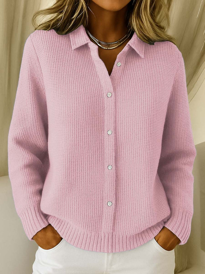 Elodine — Collared Button Knit Cardigan Sweater (2), Rosewood Virginia