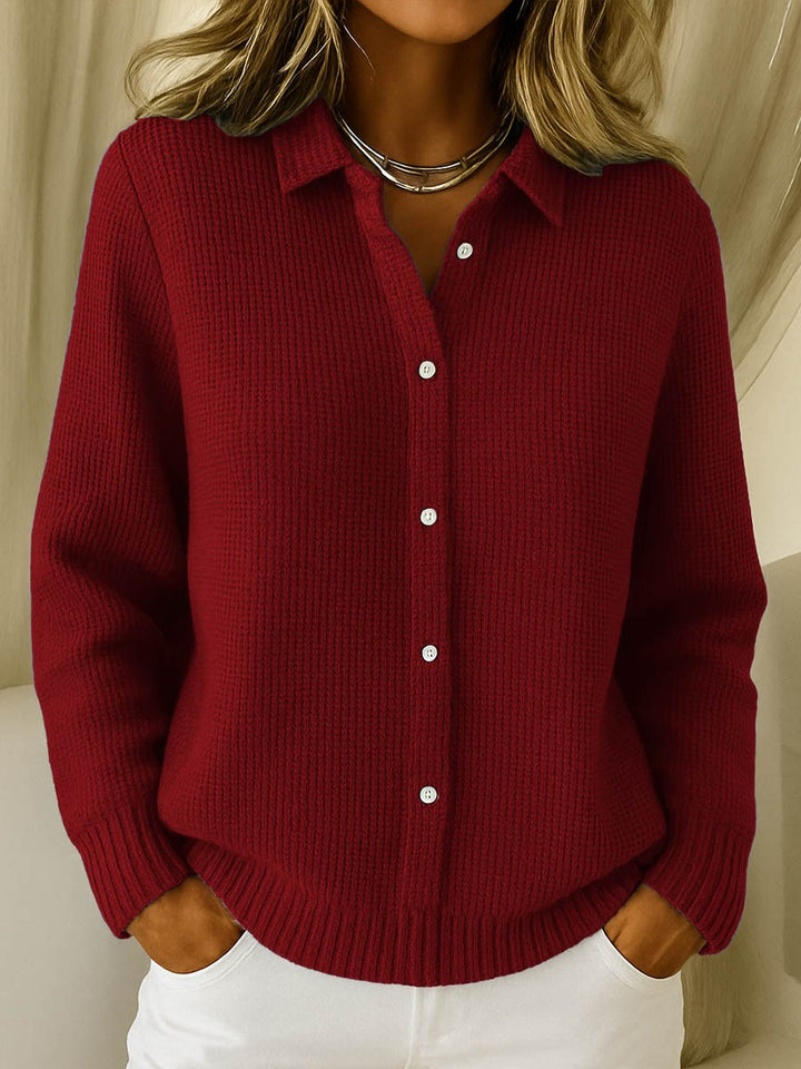 Elodine — Collared Button Knit Cardigan Sweater (3), Rosewood Virginia