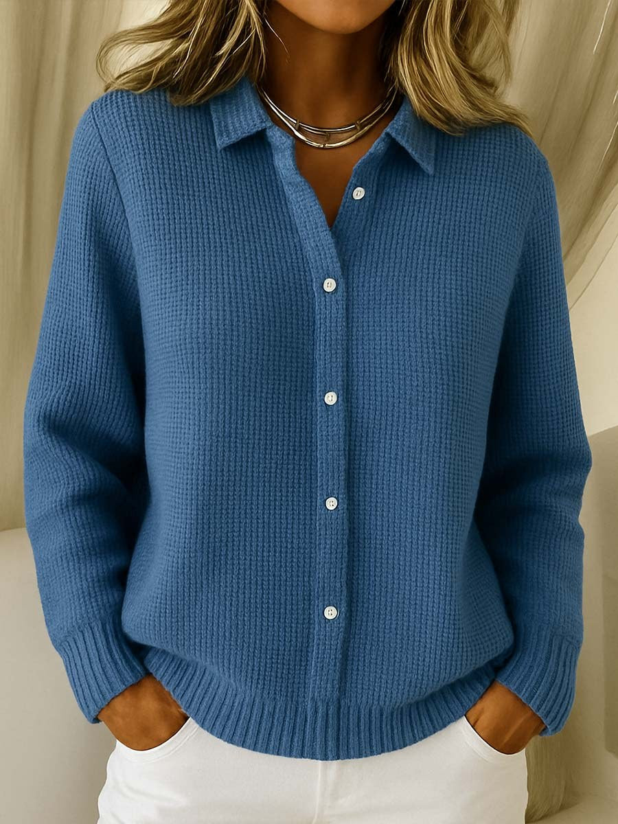 Elodine — Collared Button Knit Cardigan Sweater (4), Rosewood Virginia