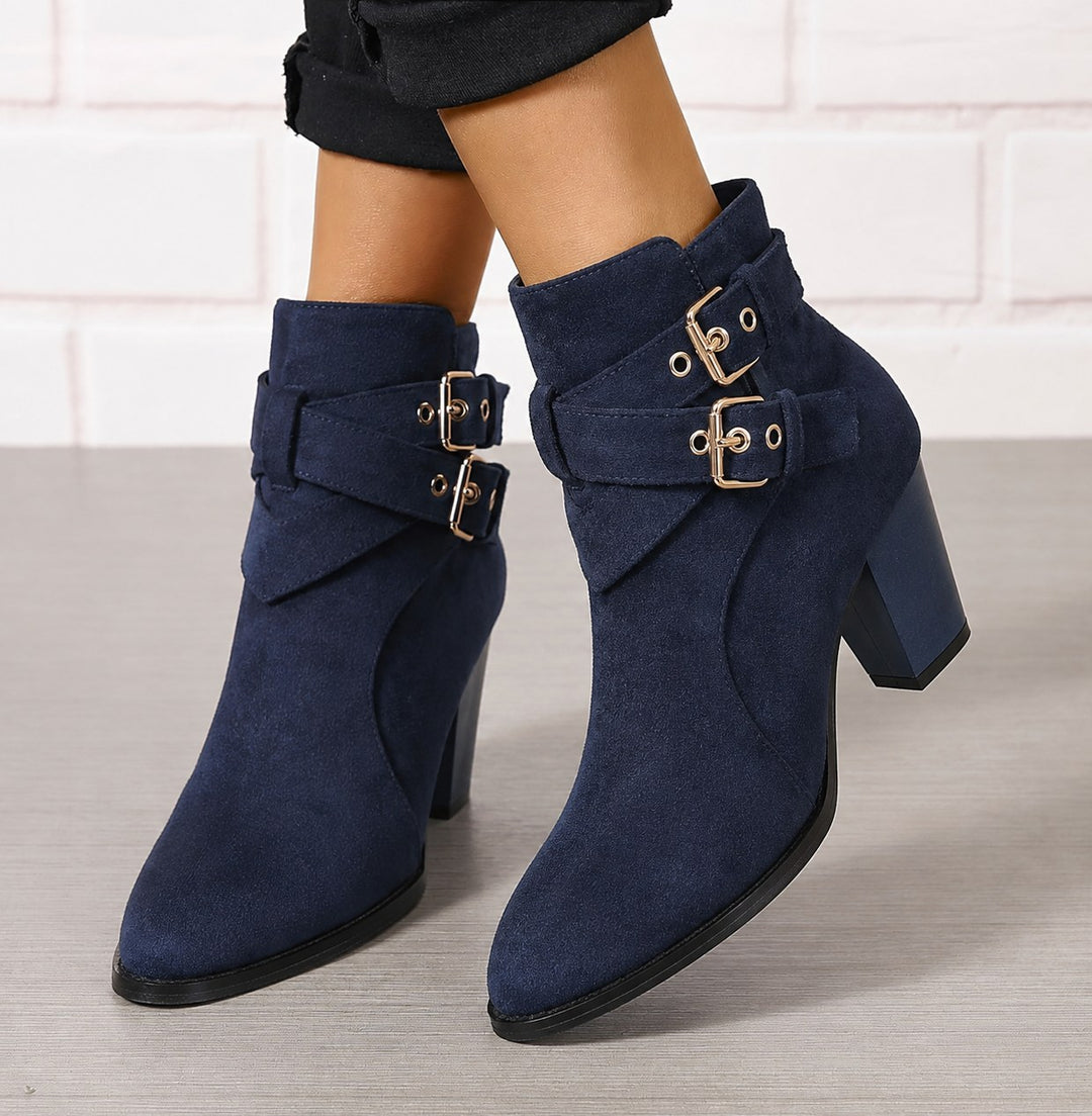 Estelline — Suede Block Heel Ankle Boots (3), Rosewood Virginia