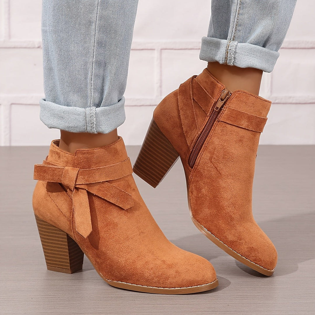 Estelline — Suede Block Heel Ankle Boots (4), Rosewood Virginia