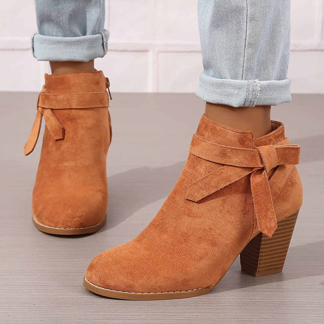Estelline — Suede Block Heel Ankle Boots (5), Rosewood Virginia