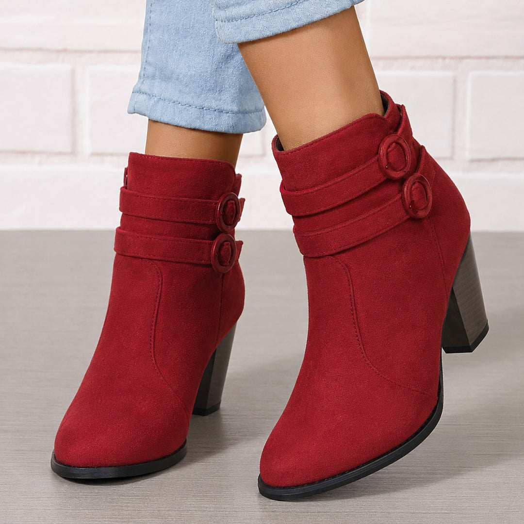 Estelline — Suede Block Heel Ankle Boots (6), Rosewood Virginia