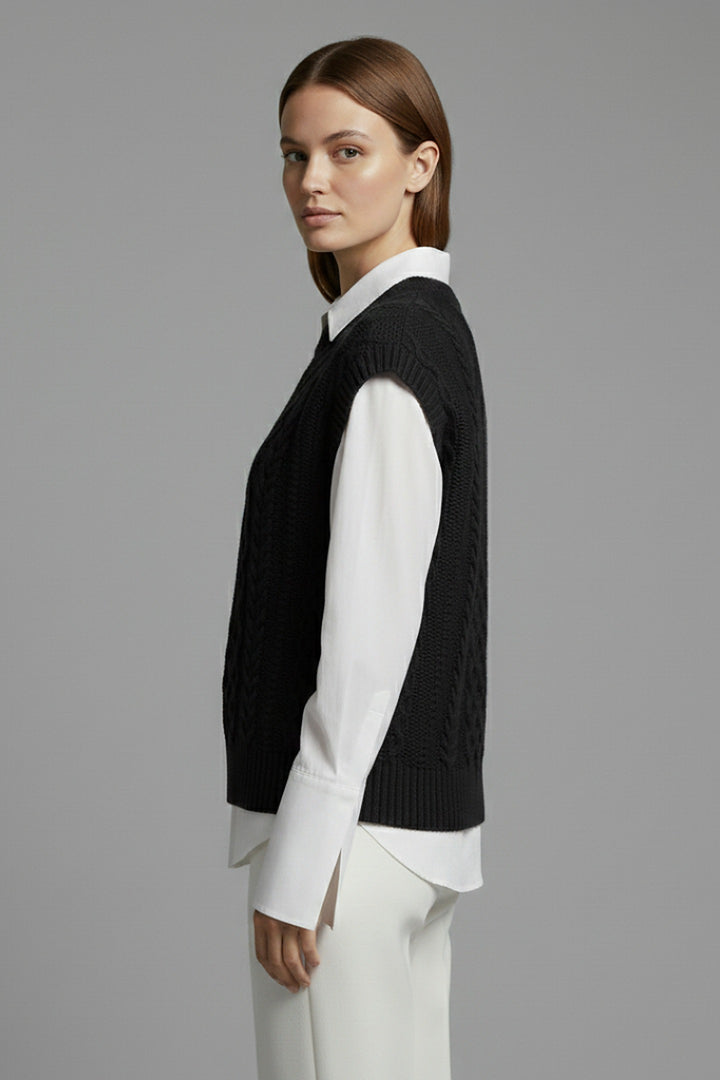Gaetane — Cable Knit Sweater Vest, Rosewood Virginia