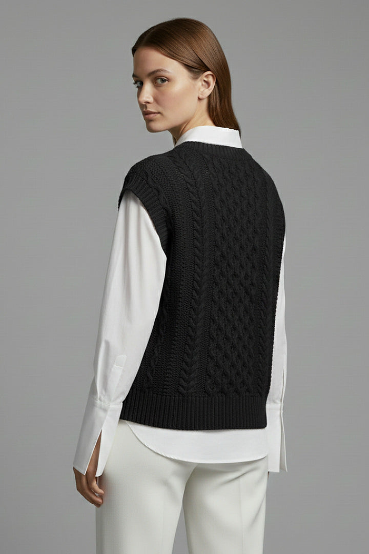 Gaetane — Cable Knit Sweater Vest, Rosewood Virginia