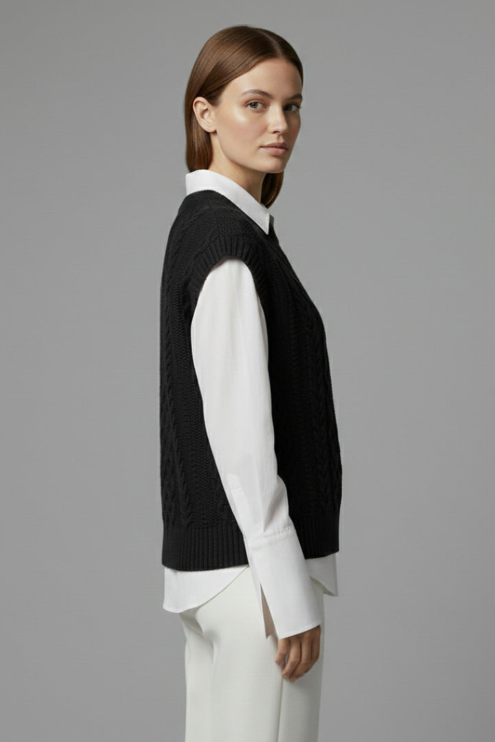 Gaetane — Cable Knit Sweater Vest, Rosewood Virginia