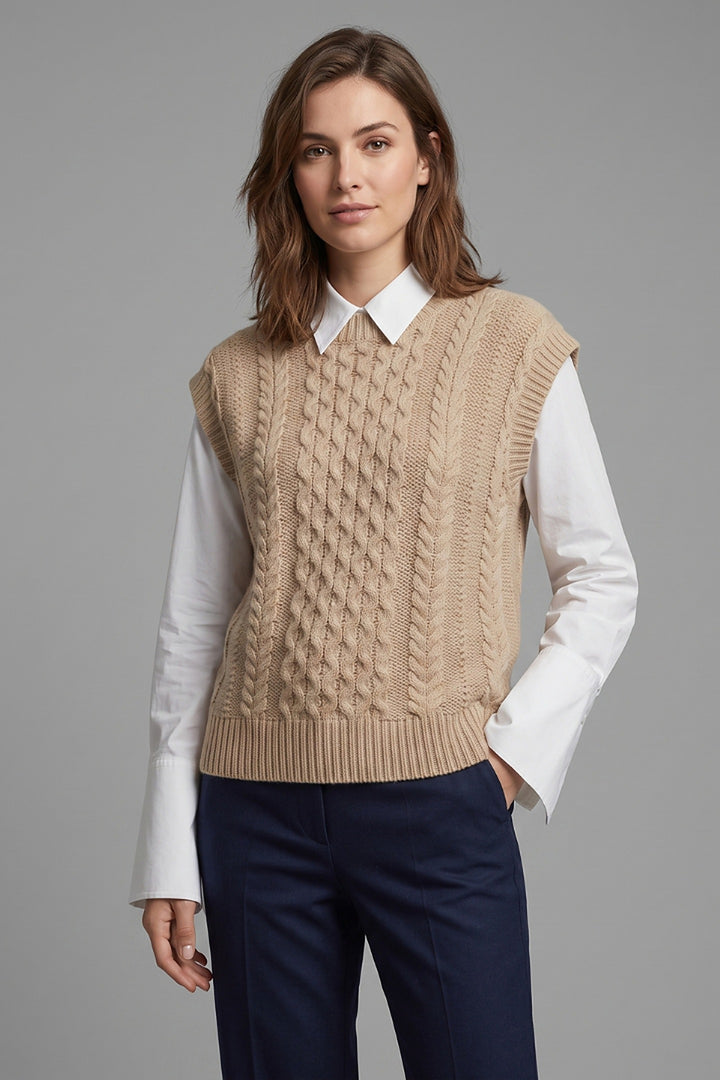 Gaetane — Cable Knit Sweater Vest, Rosewood Virginia