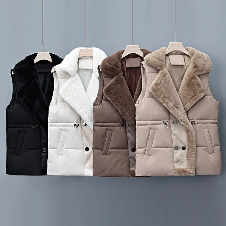 Hedwige — Faux Fur Collar Cotton Vest (2), Rosewood Virginia
