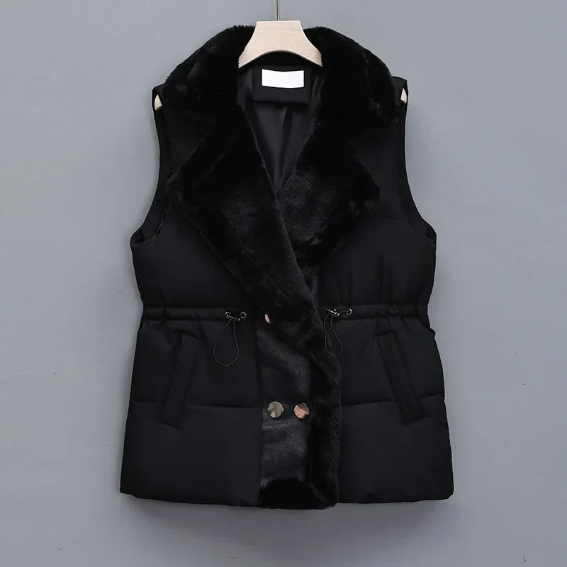 Hedwige — Faux Fur Collar Cotton Vest (4), Rosewood Virginia