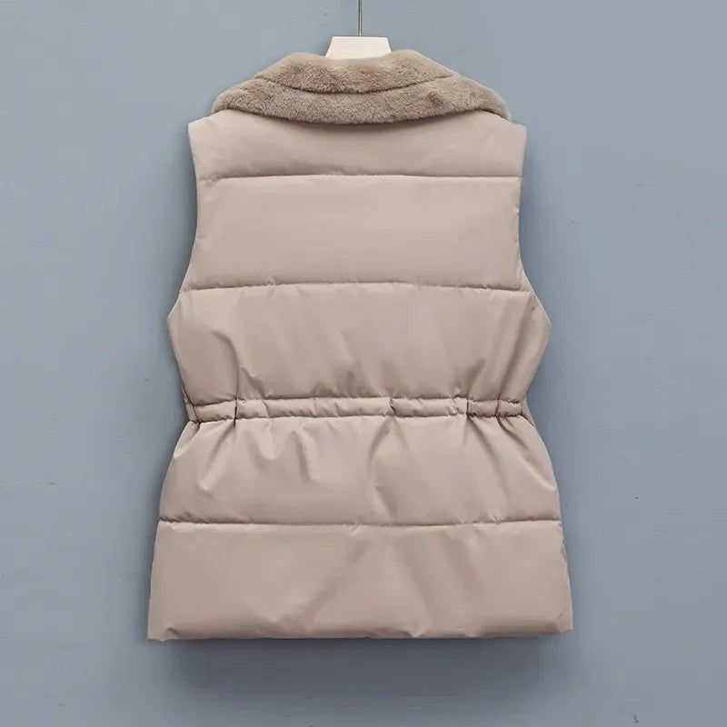 Hedwige — Faux Fur Collar Cotton Vest (8), Rosewood Virginia
