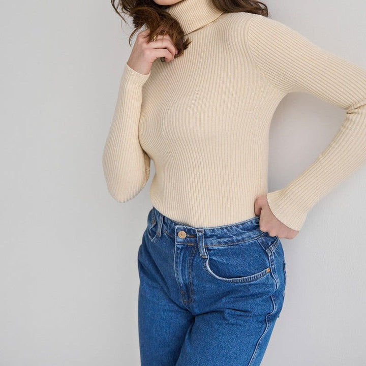 Hermeline — Fitted Ribbed Turtleneck Knit Top, Rosewood Virginia
