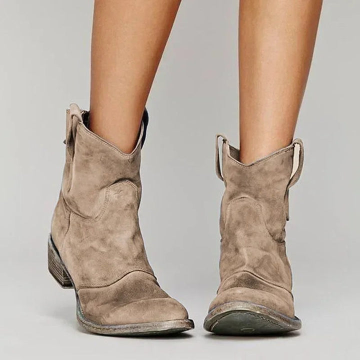 Idalie — Suede Cowboy Ankle Boots, Rosewood Virginia