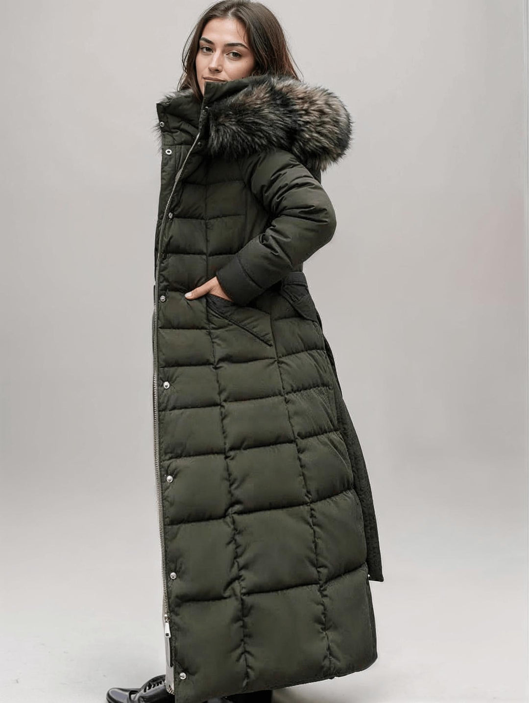 Ilaria — Long Belted Faux Fur Hood Puffer Coat (2), Rosewood Virginia