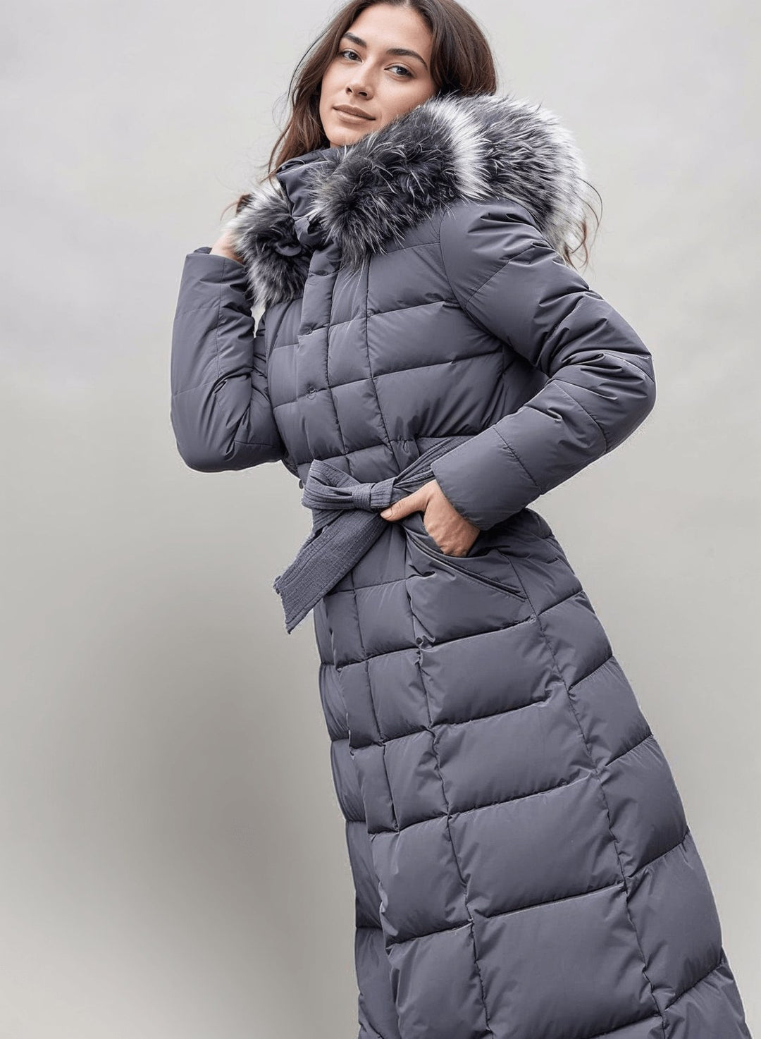 Ilaria — Long Belted Faux Fur Hood Puffer Coat (4), Rosewood Virginia