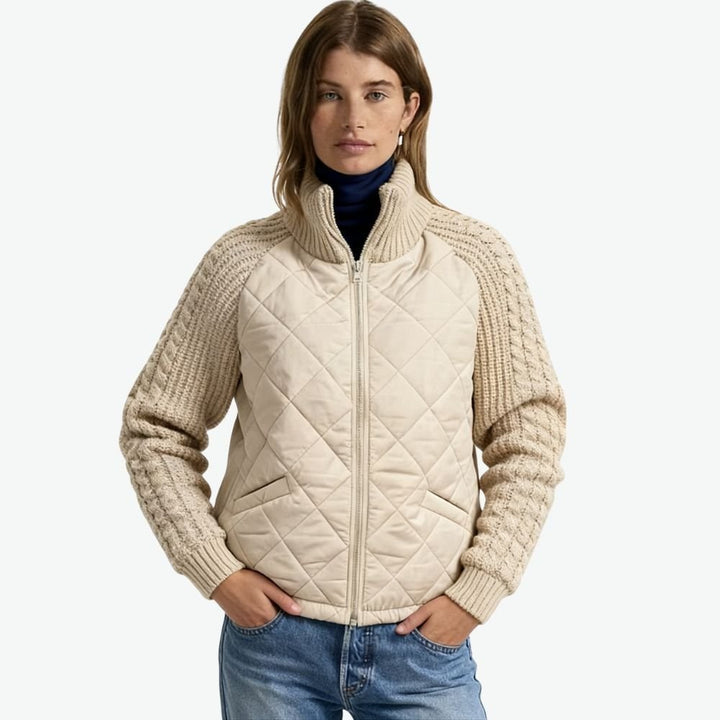 Jeannine — Cable Knit Sleeve Quilted Jacket, Rosewood Virginia