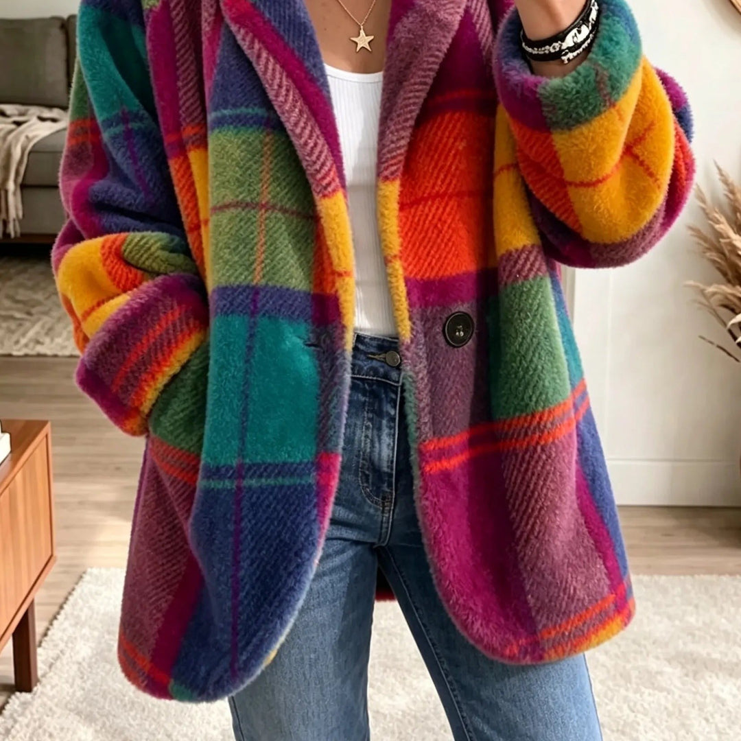 Jocelyne — Relaxed Check Fleece Jacket, Rosewood Virginia