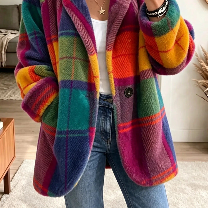 Jocelyne — Relaxed Check Fleece Jacket, Rosewood Virginia