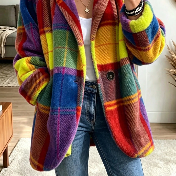 Jocelyne — Relaxed Check Fleece Jacket (3), Rosewood Virginia