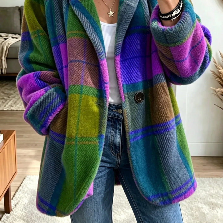 Jocelyne — Relaxed Check Fleece Jacket (4), Rosewood Virginia