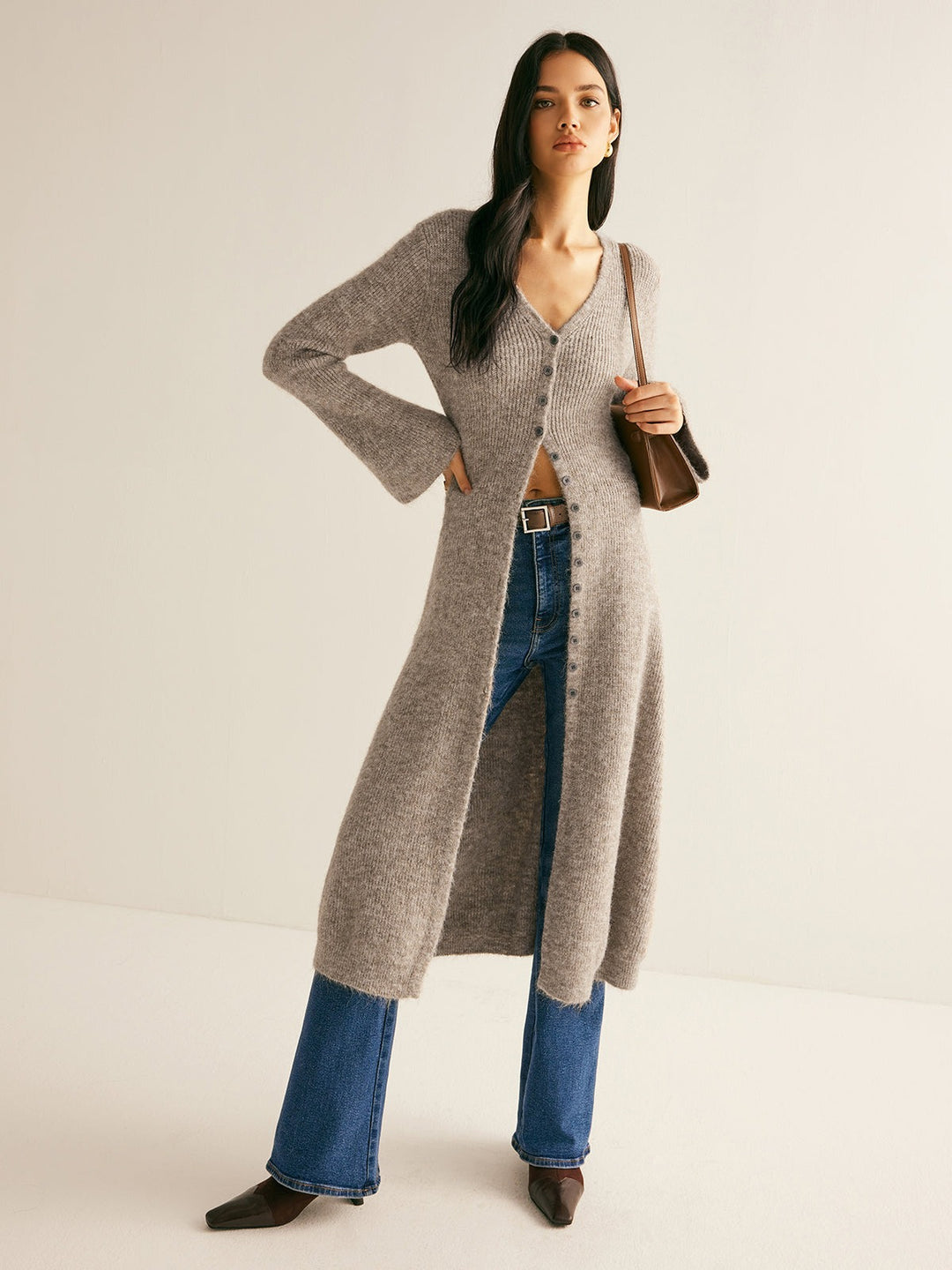 Josephe — Button Front Long Cardigan, Rosewood Virginia