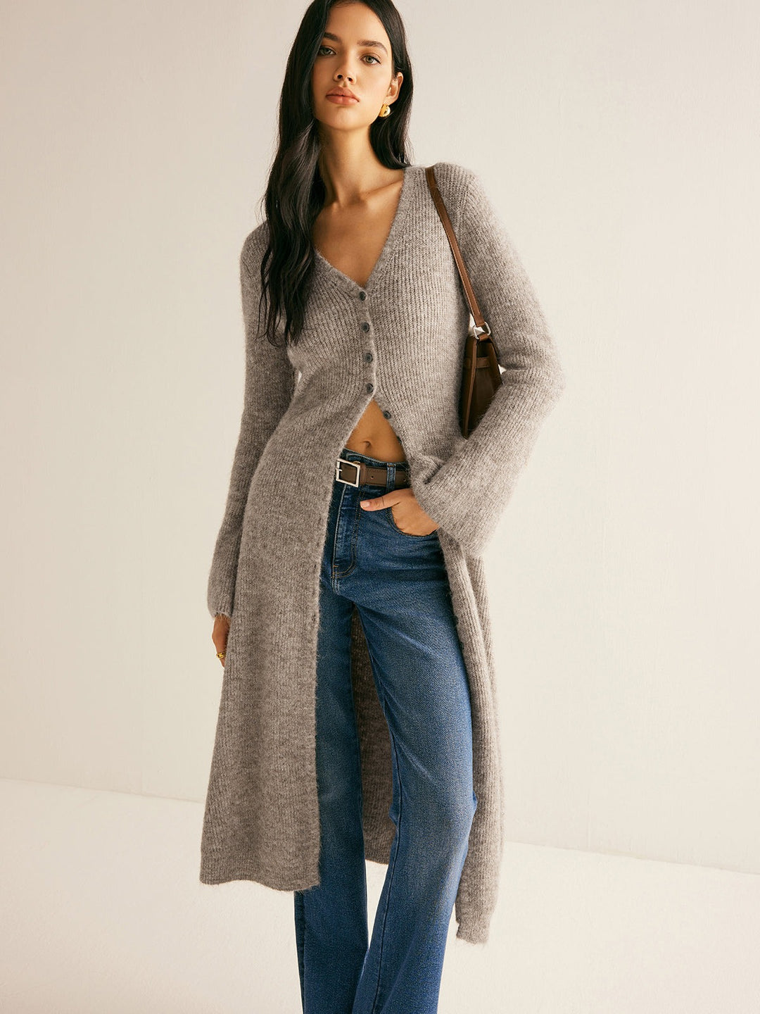 Josephe — Button Front Long Cardigan, Rosewood Virginia
