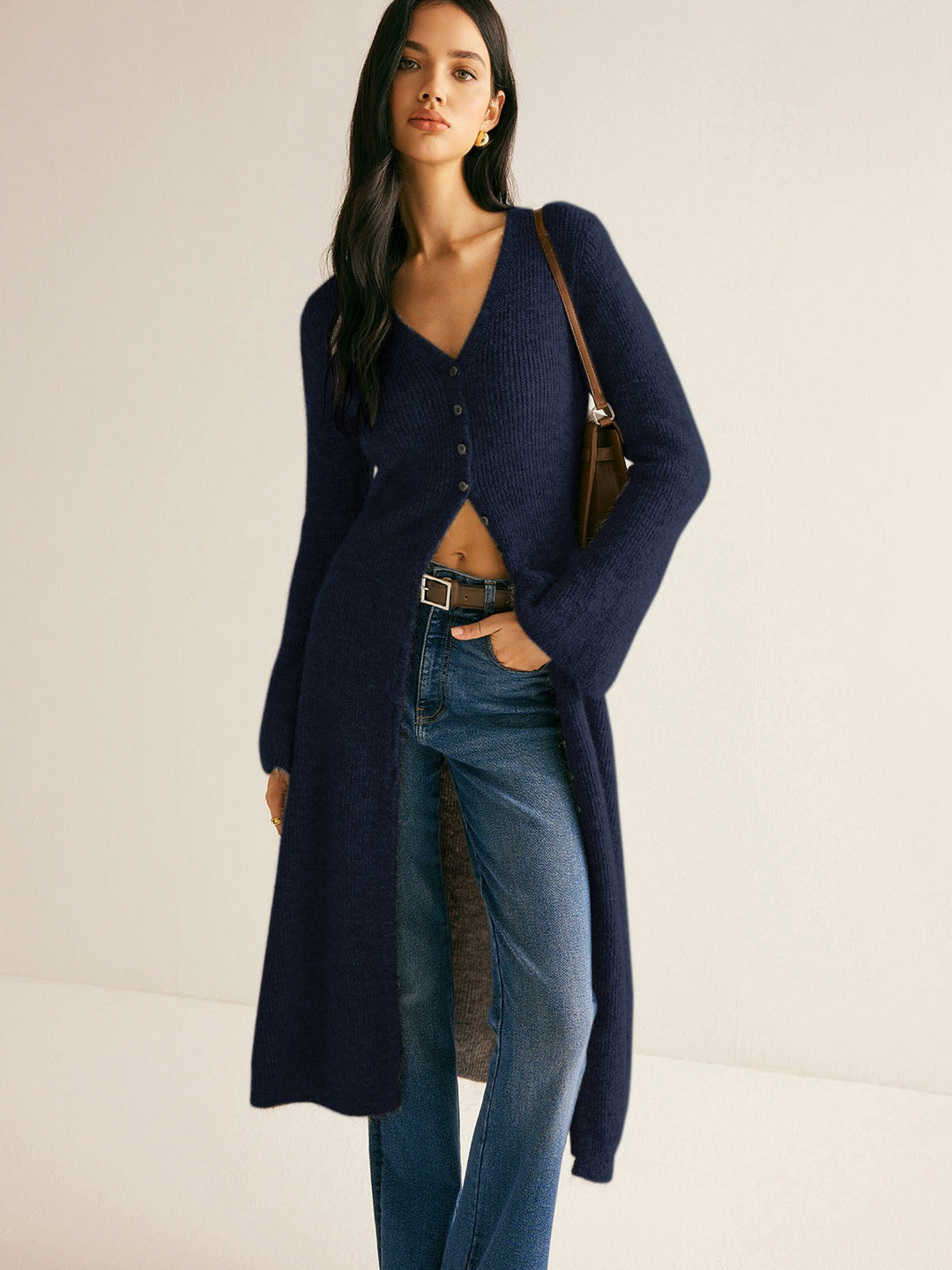 Josephe — Button Front Long Cardigan, Rosewood Virginia