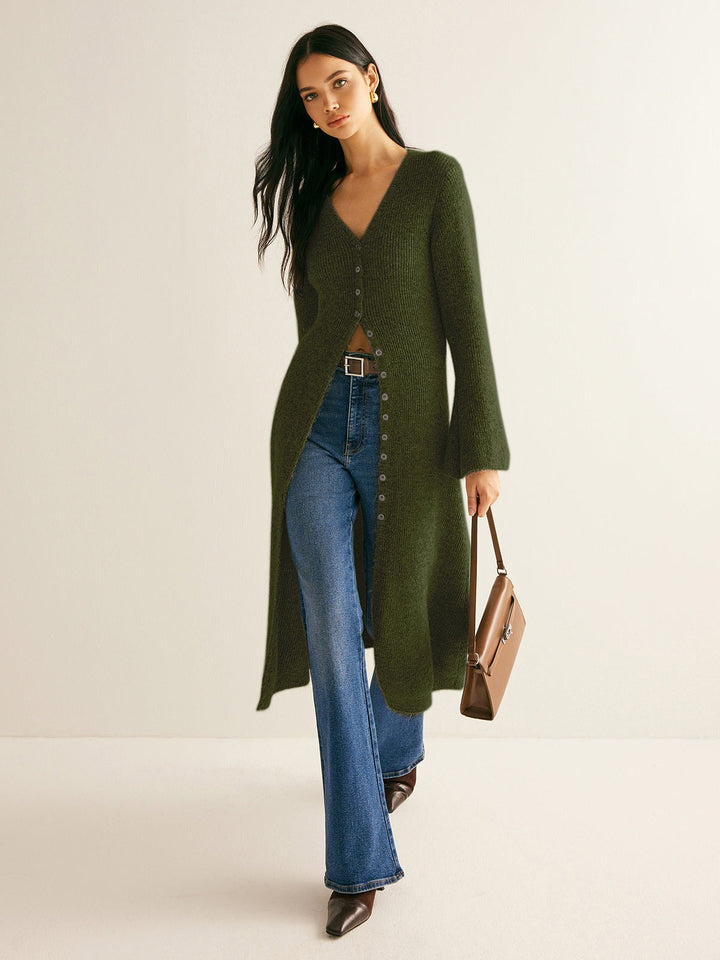 Josephe — Button Front Long Cardigan, Rosewood Virginia