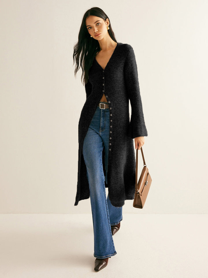 Josephe — Button Front Long Cardigan, Rosewood Virginia