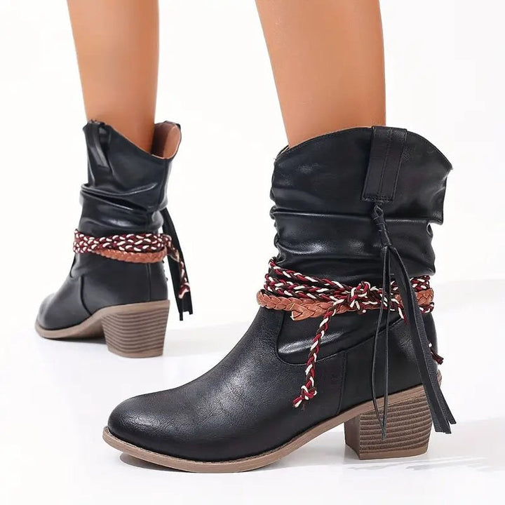 Julienne — Block Heel Western Cowboy Boots (5), Rosewood Virginia