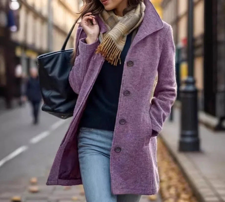 Juniper — Womens Coat, Single Breasted Mid Length with Pockets, Rosewood Virginia