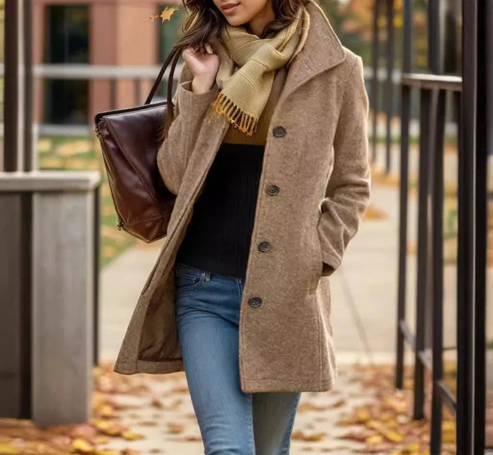 Juniper — Womens Coat, Single Breasted Mid Length with Pockets (2), Rosewood Virginia