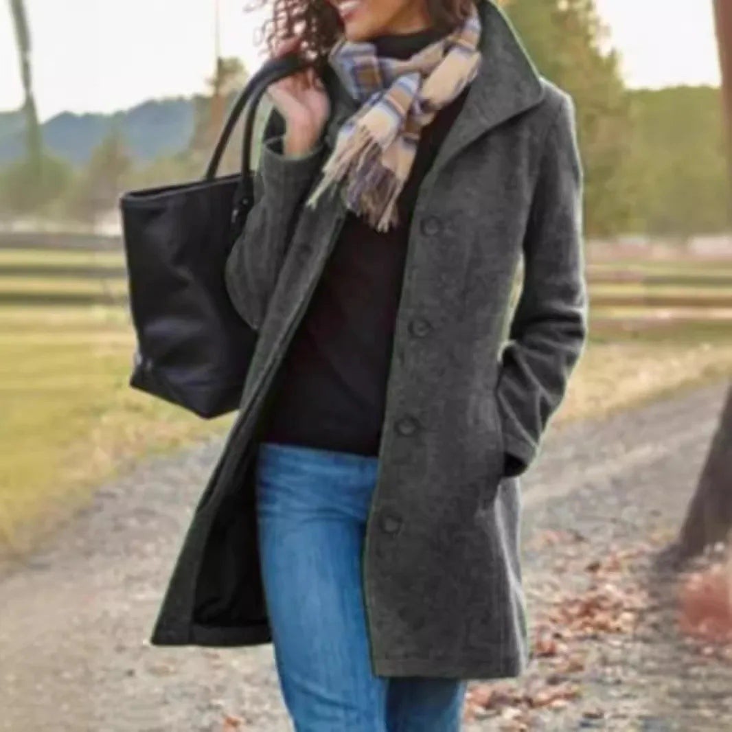Juniper — Womens Coat, Single Breasted Mid Length with Pockets (3), Rosewood Virginia