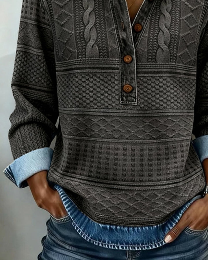 Klara — Button Front Cable Knit Sweater, Rosewood Virginia