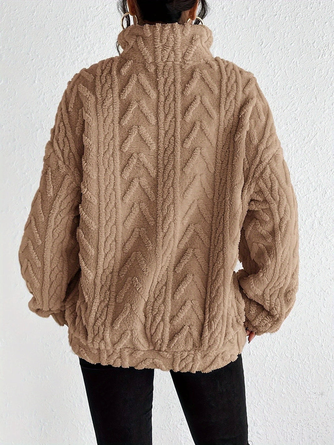 Loraine — Cable Knit Quarter Zip Sweater (4), Rosewood Virginia