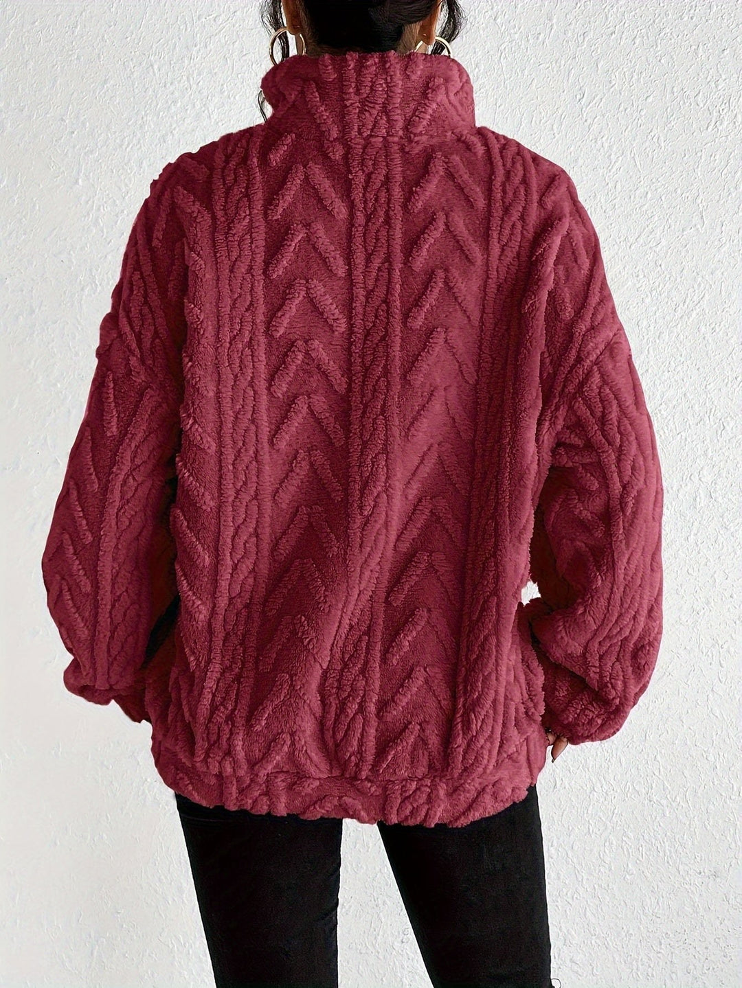 Loraine — Cable Knit Quarter Zip Sweater (9), Rosewood Virginia