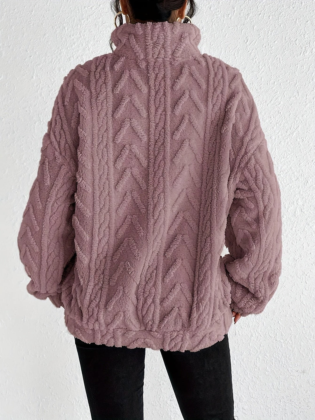 Loraine — Cable Knit Quarter Zip Sweater (10), Rosewood Virginia