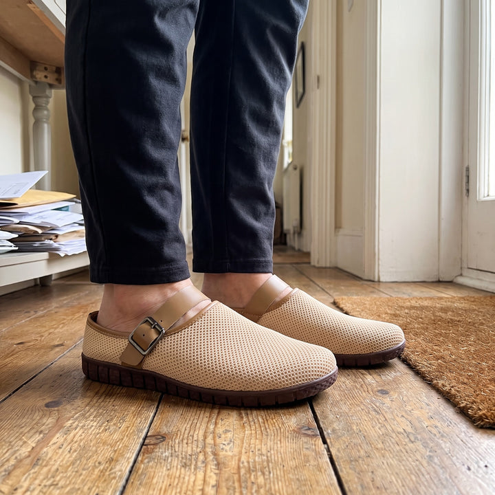 Lucile — Woven House Slippers with Buckle Strap, Rosewood Virginia