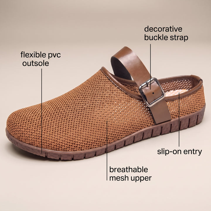 Lucile — Woven House Slippers with Buckle Strap, Rosewood Virginia