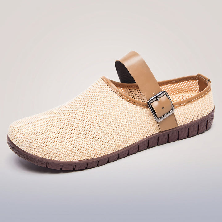 Lucile — Woven House Slippers with Buckle Strap, Rosewood Virginia