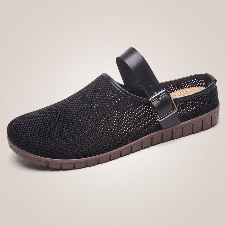 Lucile — Woven House Slippers with Buckle Strap, Rosewood Virginia